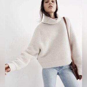 Madewell Side Button Turtleneck Sweater Cotton Merino Wool